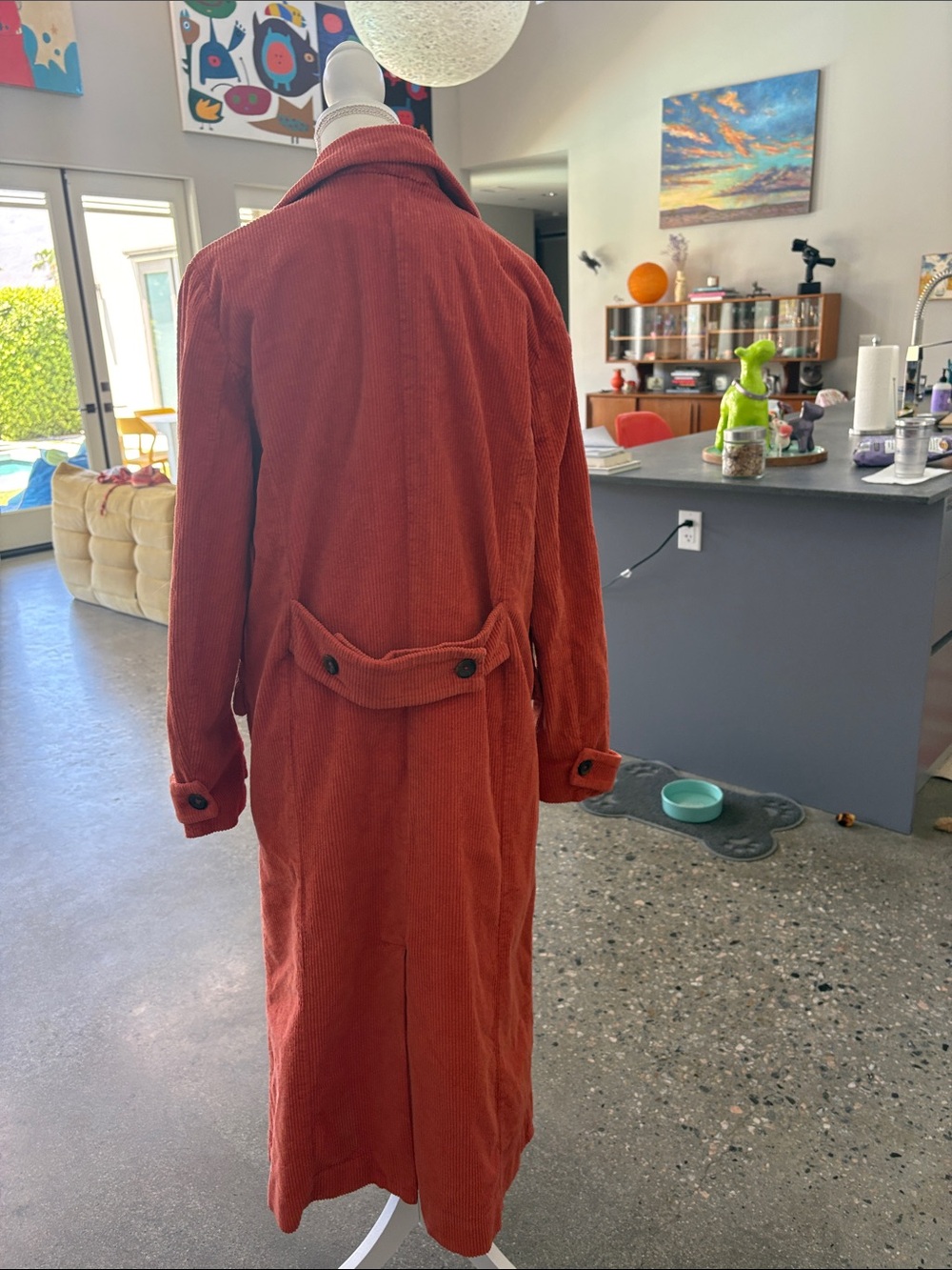 Free People Long Corduroy Trench Coat in Rust Orange - Picture 3 of 5